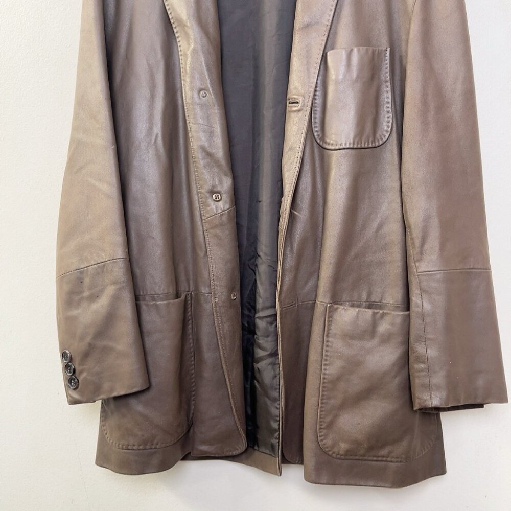 Hugo Boss Mens 50 Laslo Goatskin Patch Pockets Brown Blazer Leather Jacket - Picture 4 of 16